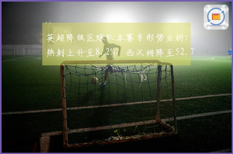 英超降级区球队本赛季形势分析：热刺上升至8.2%，西汉姆降至52.7%